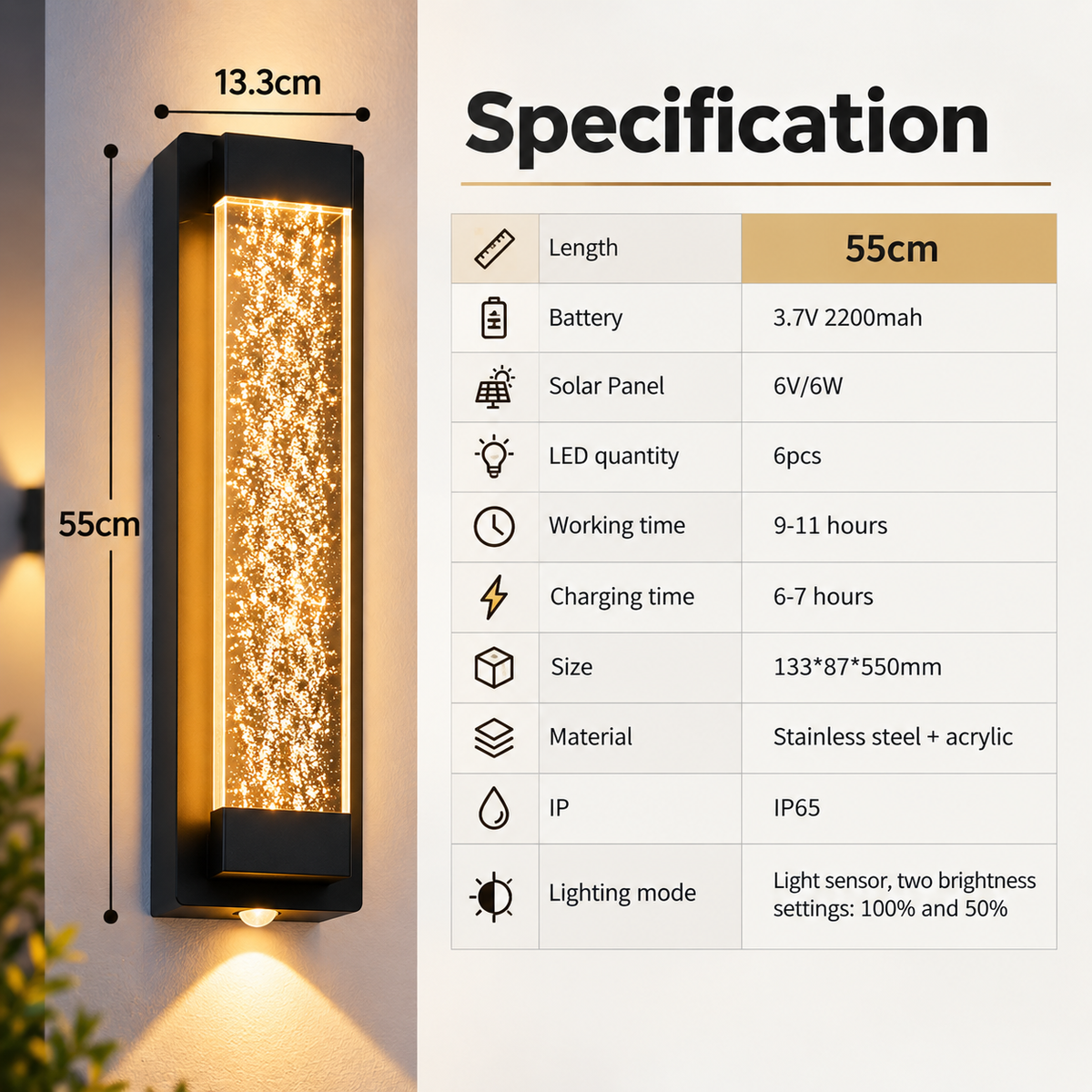 Solar Powered LED Wall Lamp – Up & Down Lighting, IP65 Waterproof